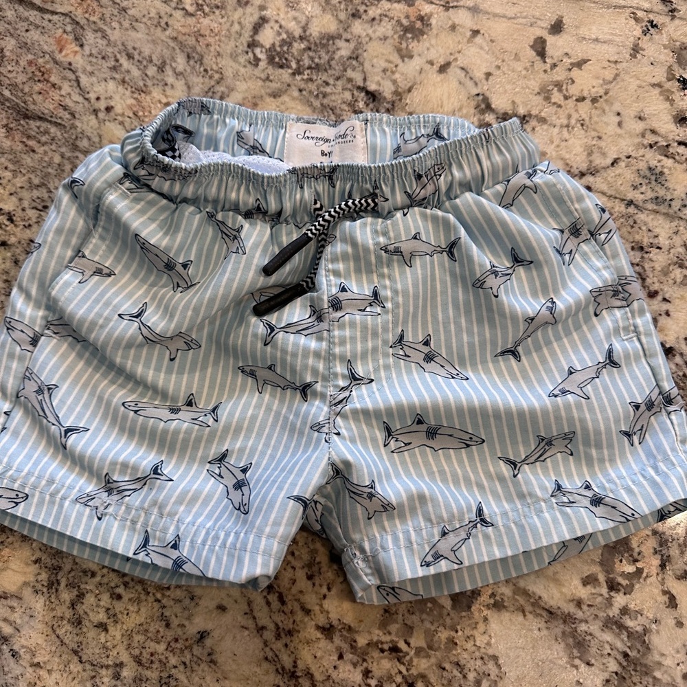 Sovereign  Code 24 mo Blue Shark Print Swim Shorts